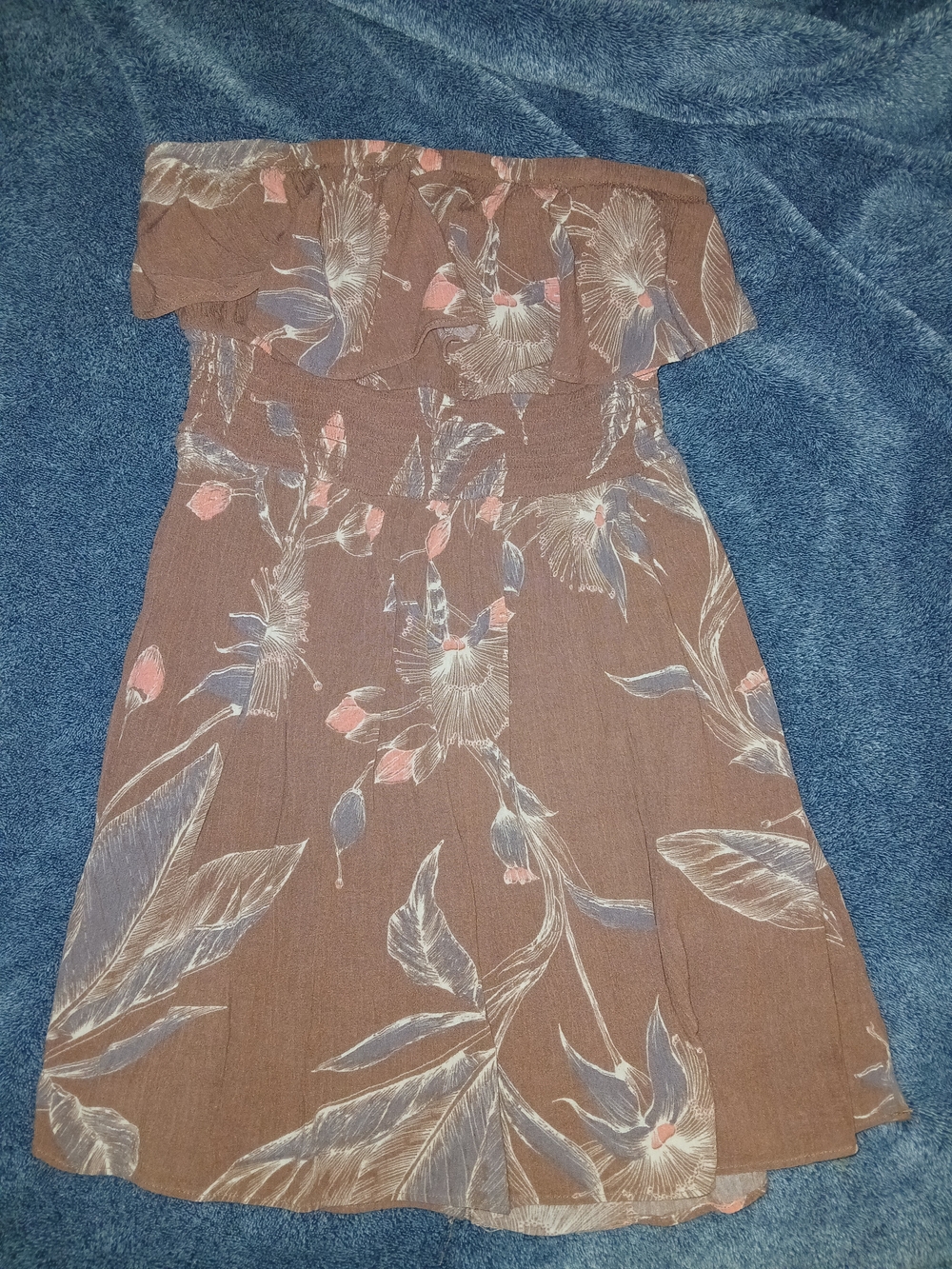 Express Strapless Floral Brown Shirt  with Pink & Dark Purple  Accents